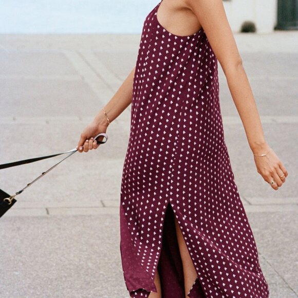 & OTHER STORIES Burgundy Printed Double Slit Midi Slip Dress, Size 4 - Picture 1 of 10